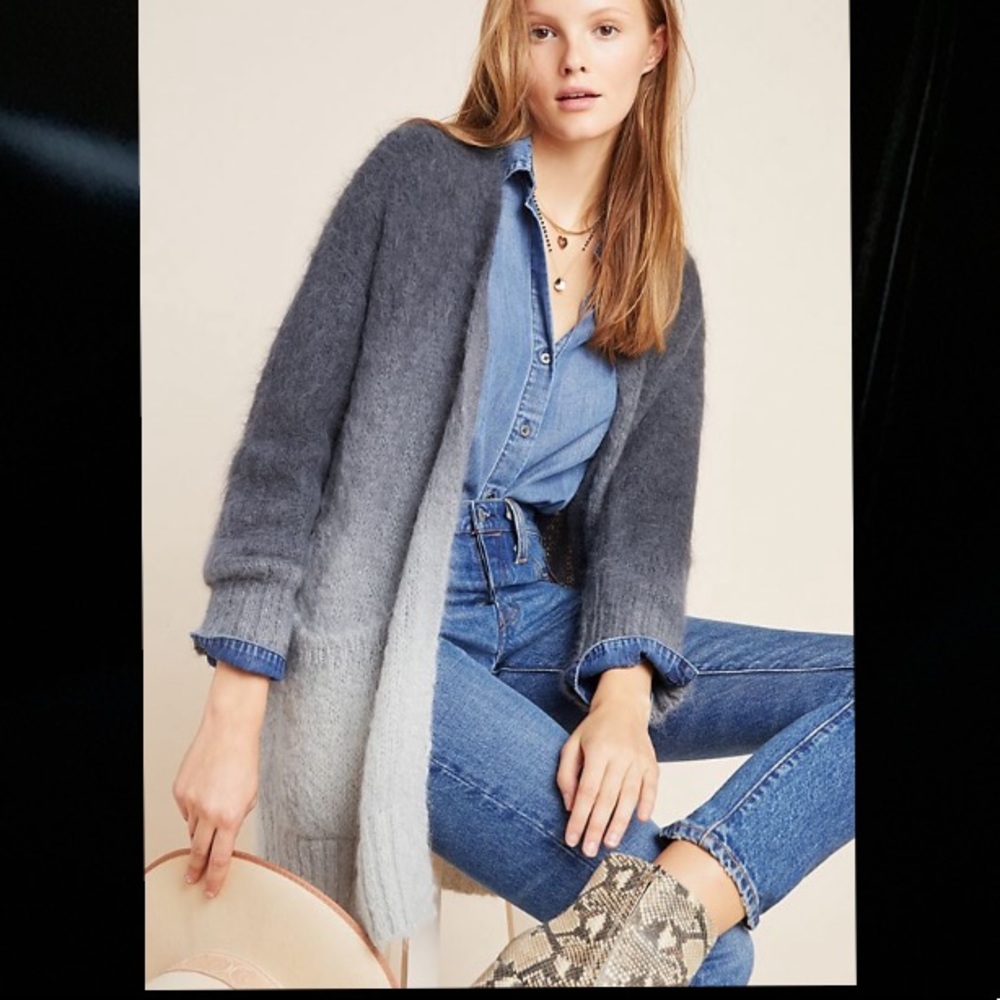 Anthropologie Jenee Dip-Dyed Ombre Alpaca Cardigan Sweater Gray Size M
